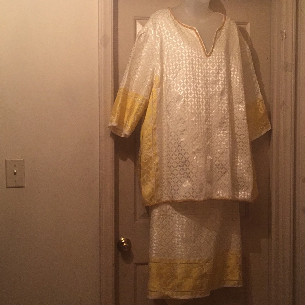 Gold and white 3 piece  skirt set.